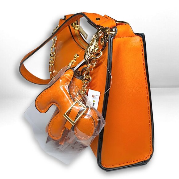 Steve Madden—Vegan Leather Shoulder Bag & 2 Bag Charms—Burnt Orange *NWT* - Picture 5 of 11